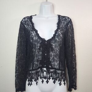 Margot Lea Vintage 80s Sheer Lace Gothic Dramatic Floral Cardigan